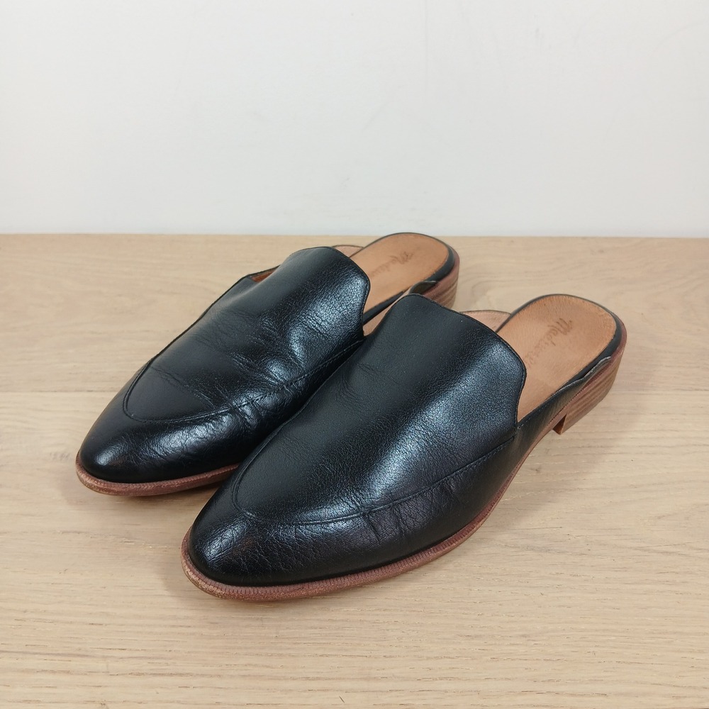 Madewell Mules Womens 10 Black Leather Pointed Toe Minimalist Modern Office Core
